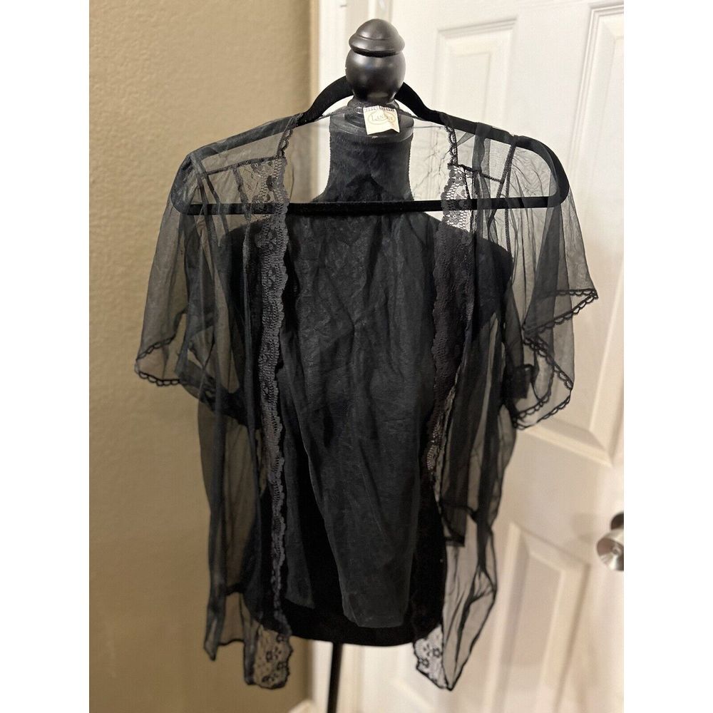 Vintage Lanique Sheer Black Lace Lingerie‎ Cover Top 30/32